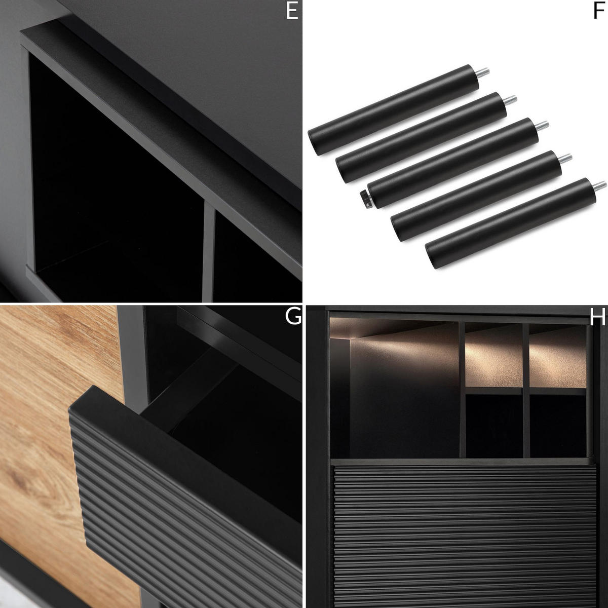 TV-SCHRÄNK LOFTY Loft-Stil, schwarz - Eichefarben/Schwarz, Holzwerkstoff (152/59/41cm) - KONSIMO®