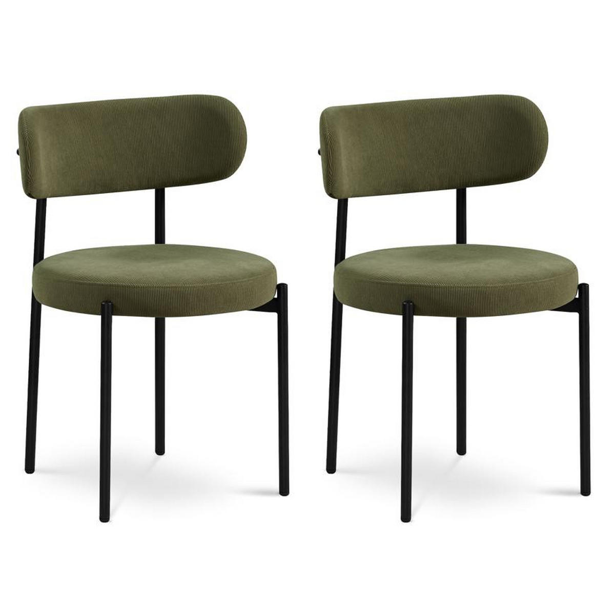 STÜLE 2er-Set Iris moderne aus khakifarbenem Cord - Schwarz/Grün, Textil/Metall (53.5/79/51cm) - Sicaan