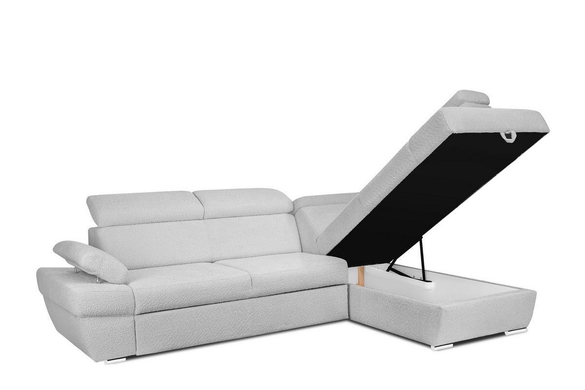 SCHLAFECKSOFA RATLO rechts 4/5-Sitzer mit Bettkasten, Grau - Silberfarben/Hellgrau, Textil (270/190cm) - KONSIMO®