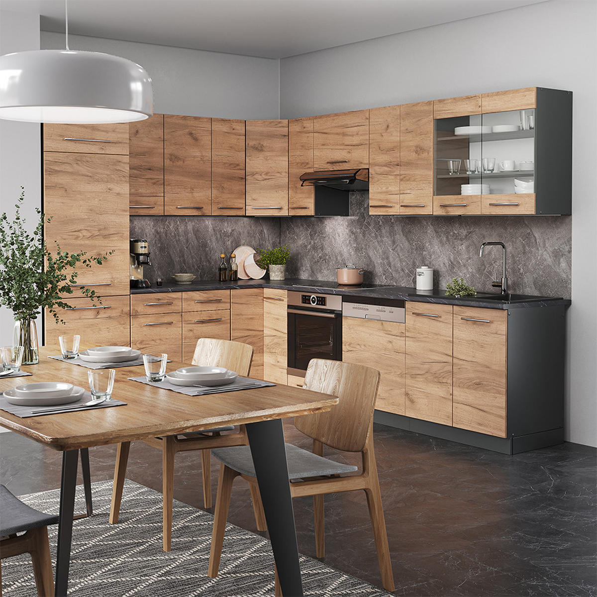 ECKKÜCHE Fame-Line Goldkraft Eiche/Anthrazit 227 x 287 cm, AP Eiche - Anthrazit/Eiche Wotan, Holzwerkstoff (287/81.6/60cm) - Vicco