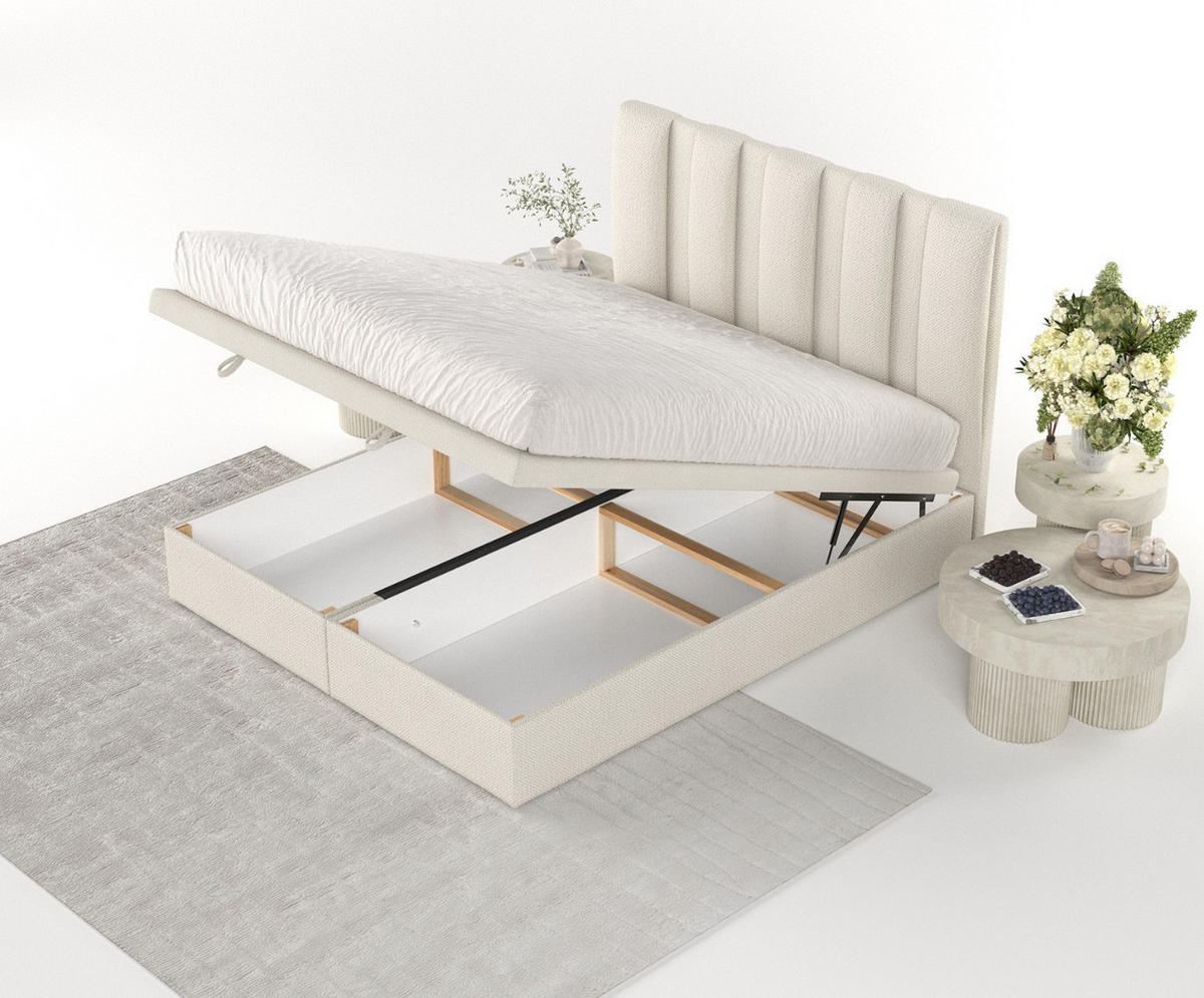 POLSTERBETT Orta mit Stauraum 140/200 cm Hellbeige im Alta Stoff - Sandfarben/Schwarz, Holz/Holzwerkstoff (140/200cm) - AltaBeds