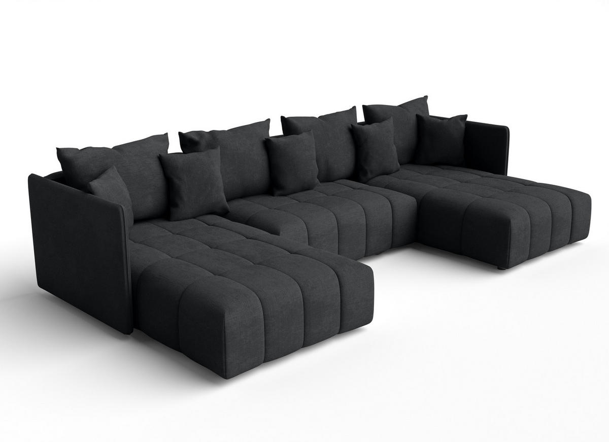 WOHNLANDSCHAFT Veliro U Dunkelgrau 353/180/83 cm mit Schlaffunktion und Bettkasten - Schwarz/Grau, Kunststoff/Textil (353/83/180cm) - AX Living