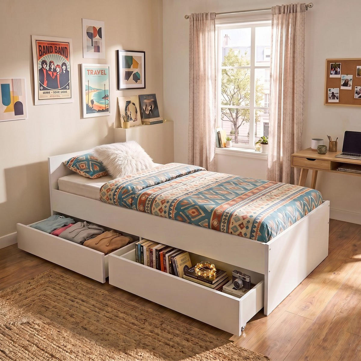 BETT KAPPA mit Schubladen / Bett 90x190 - Weiß - Weiß, Holzwerkstoff (90/190cm) - Weber Industries