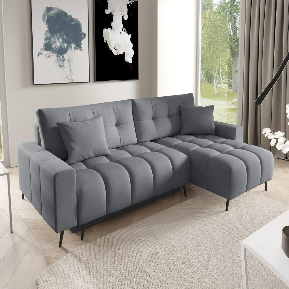 ECKSCHLAFSOFA Denver im Veloursstoff, Hellgrau - Hellgrau/Schwarz, Textil (232/148cm) - Beautysofa