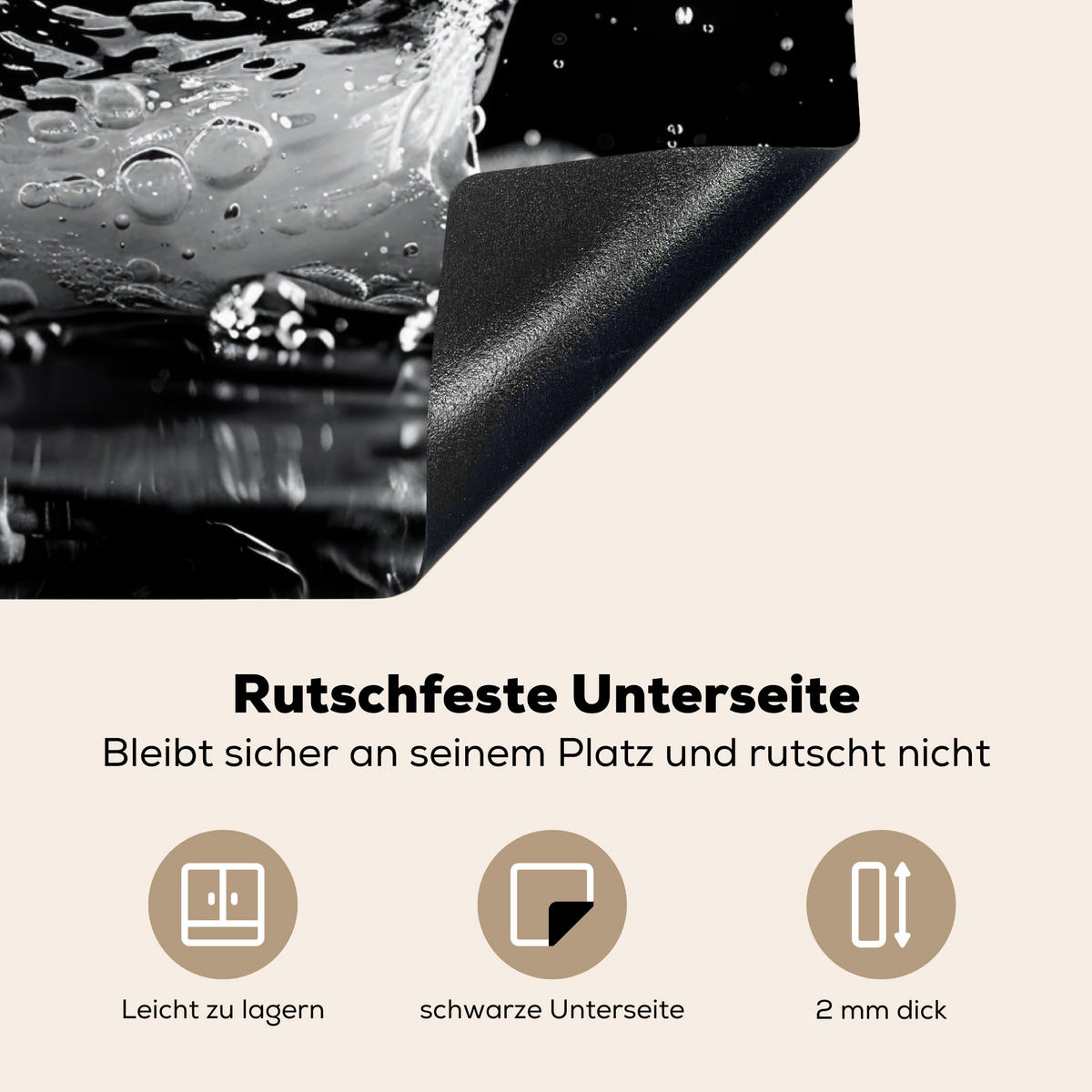 HERDABDECKPLATTE Wasser - Spritzwasser - Schwarz Herdabdeckung Induktionsfeld 70x52 cm - Schwarz, Kunststoff (70/52/0.2cm) - MuchoWow