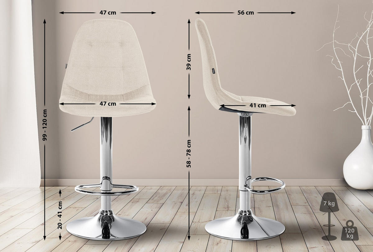 BARHOCKER Metall creme - Creme, Textil/Metall (47/99/56cm) - CLP