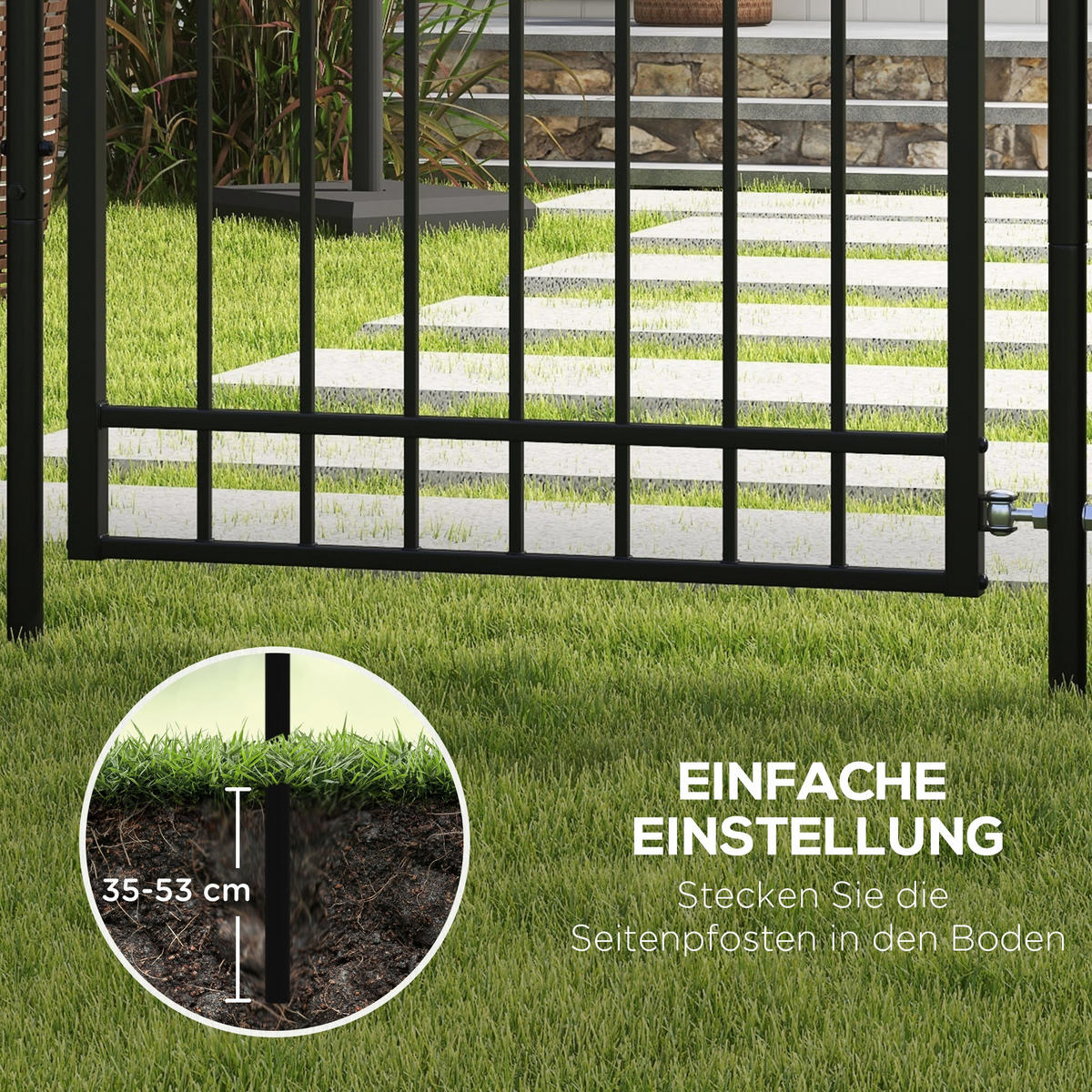 GARTENTOR, Schwarz, Verzinkter Stahl - Schwarz, Metall (0.12/204cm) - Outsunny