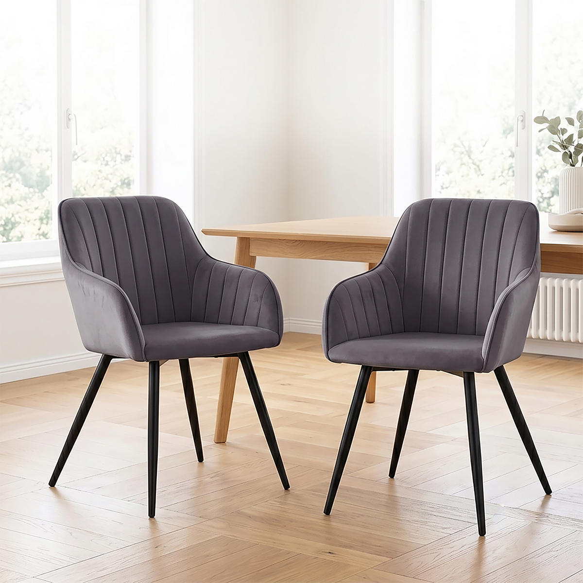 STOL Antracit matstol 2-pack sammet metall - Antracit, Trä/Textil (56/81/61cm) - Relaxdays