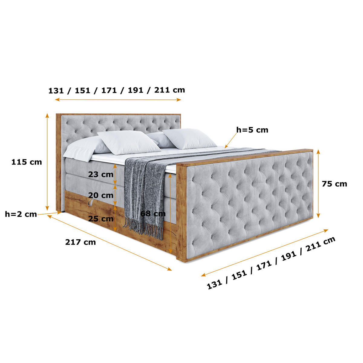 BOXSPRINGBETT mit Matratze H3|H4 und Lattenrost - LOLLI3-Z KING-160x200 - Grau Monolith - Grau, Holzwerkstoff (160/200cm) - ALTDECOR