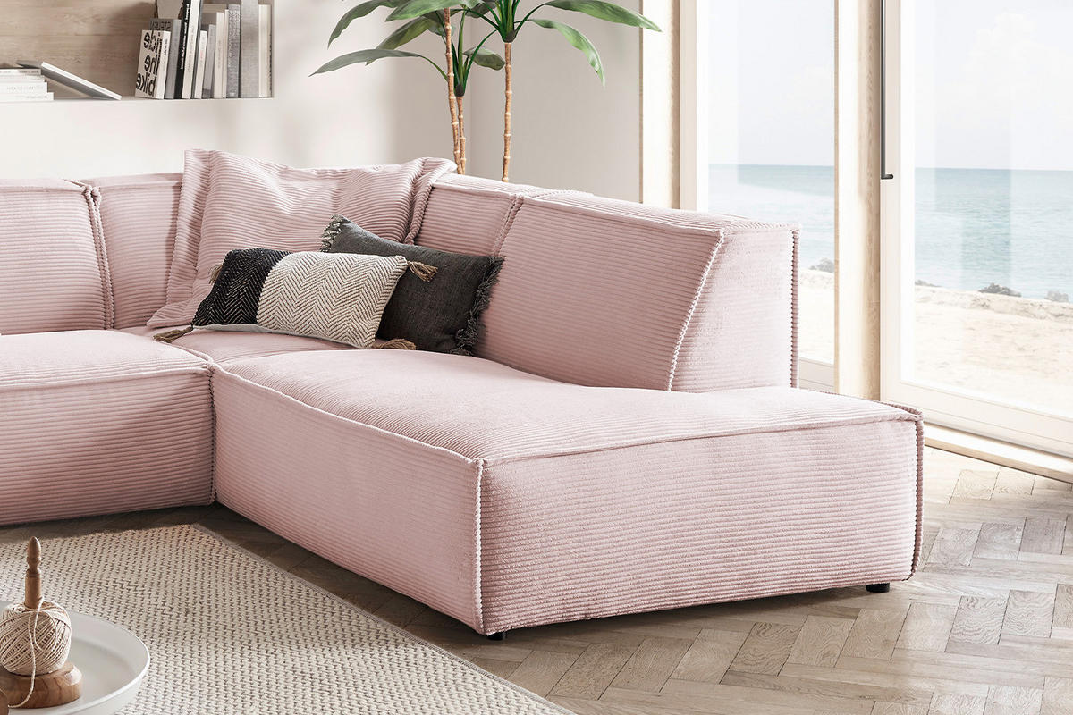 ECKSOFA SAMU Pink Cord - Pink/Schwarz, Textil (254/224cm) - KAWOLA