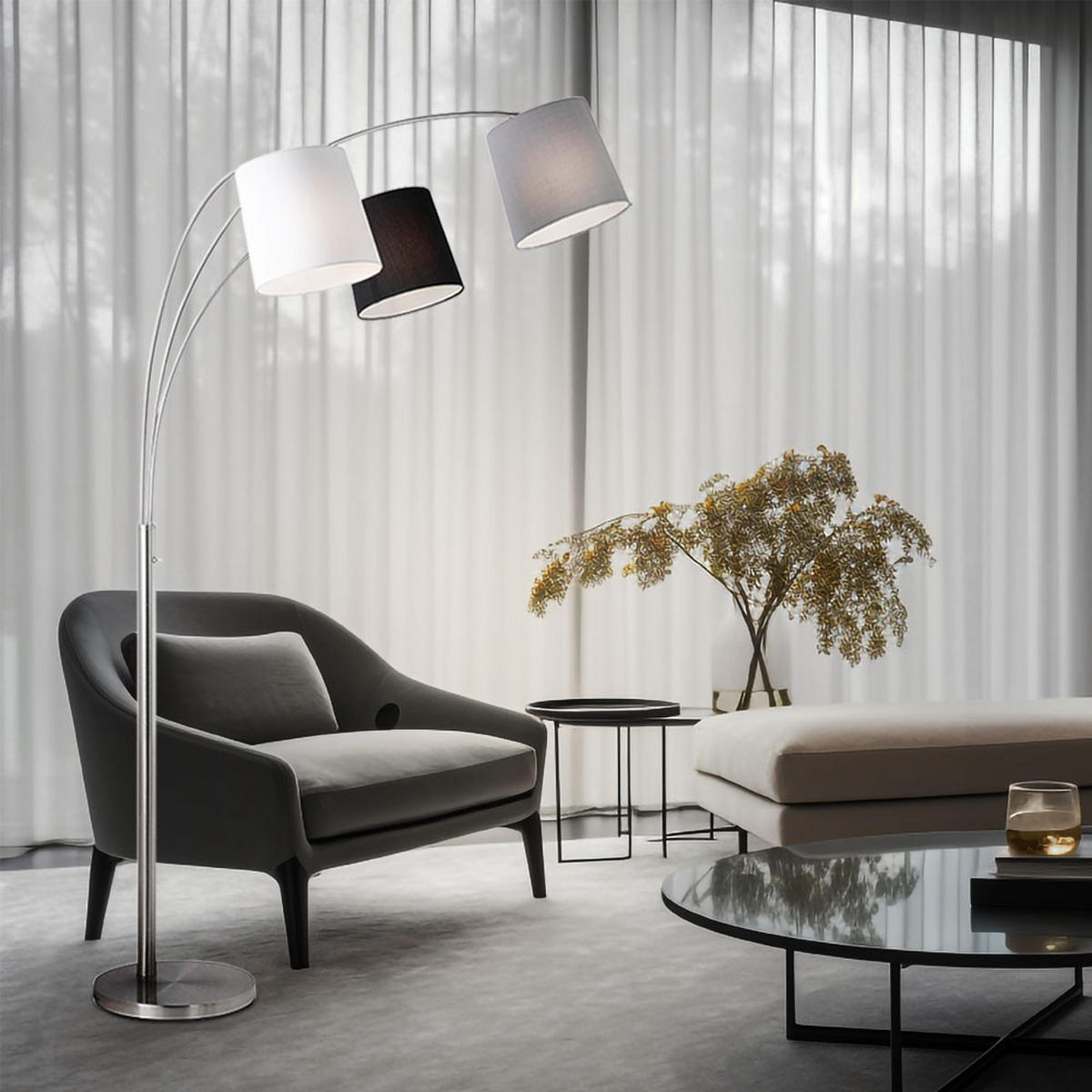 LED STEHLEUCHTE Metall Textil Silber - Silberfarben, Textil (100/70/190cm)