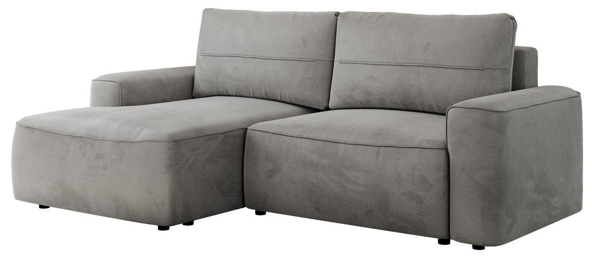ECKSOFA BELLUNO L Hellgrau Velvet - Links - Hellgrau/Schwarz, Textil (144/233cm) - MKS