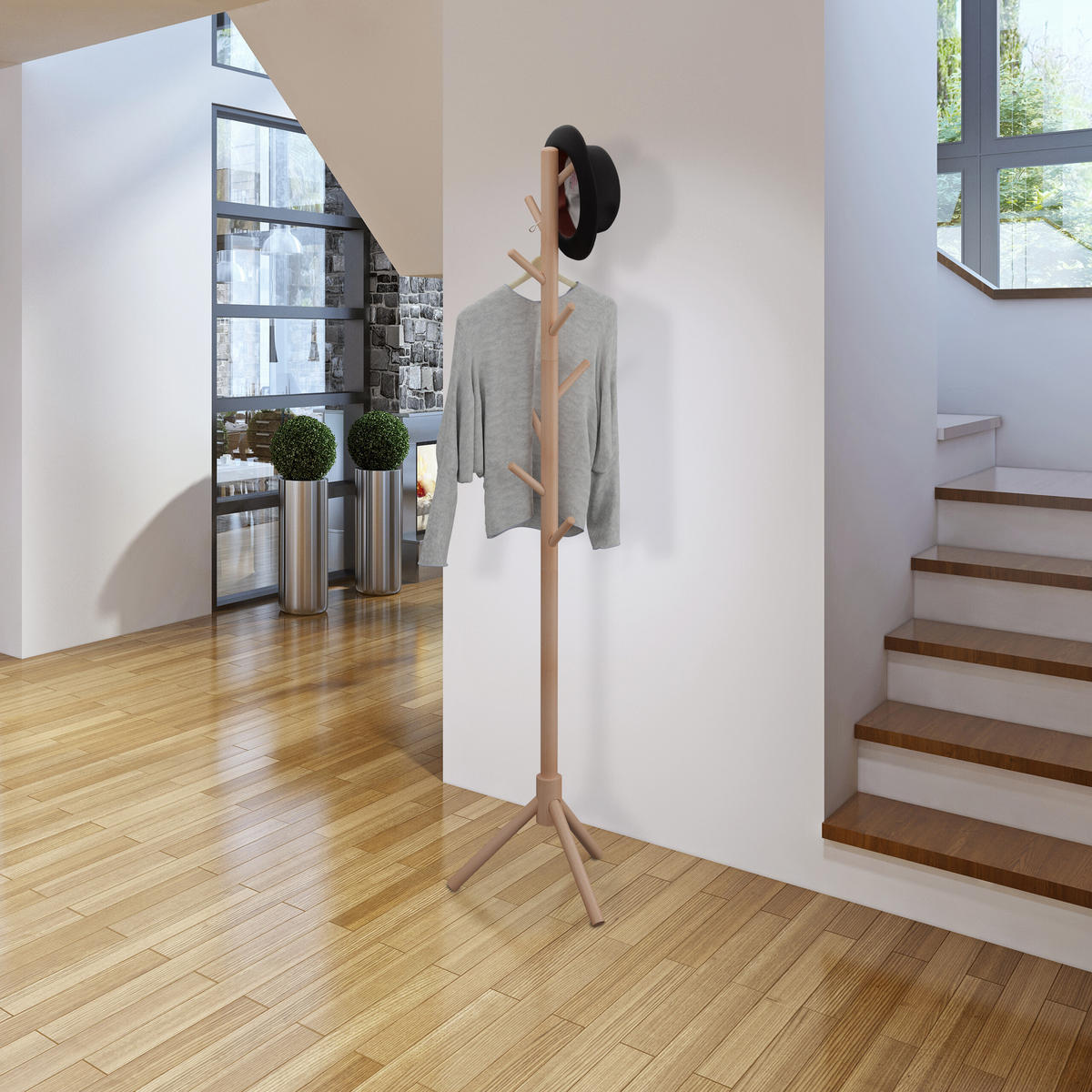 GARDEROBENSTÄNDER - Hellbraun, Holz (43.5/173/37cm) - Relaxdays