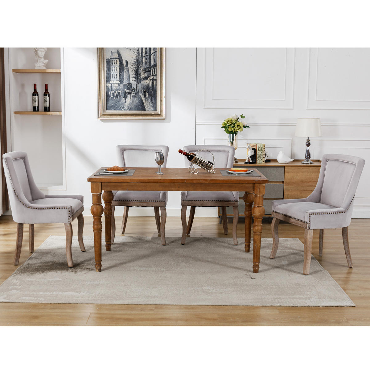 ESSZIMMERSTUHL gepolstert Samt Grau Massivholzrahmen 4er-Set - Grau, Holz (61/91/55.1cm) - Meubliv