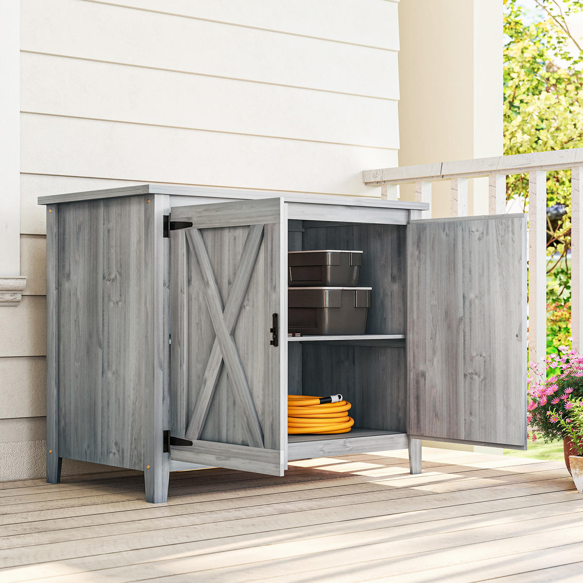 GARTENSCHRANK DE-09245 Hellgrau - Hellgrau, Holz (60/88.5/110cm) - ComfortXL