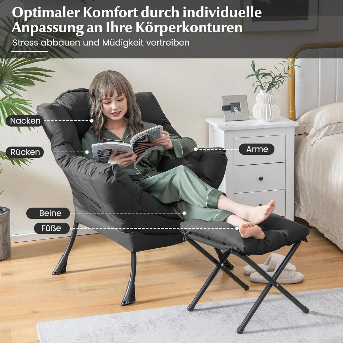 RELAXAČNÉ KRESLO 95 cm, sivé - sivá, textil (81/95/75cm) - COSTWAY