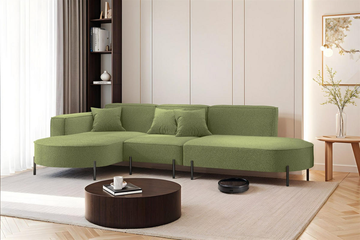 ECKSOFA Valencia - Hellgrün, Holzwerkstoff/Textil (321/165cm) - Fun Möbel