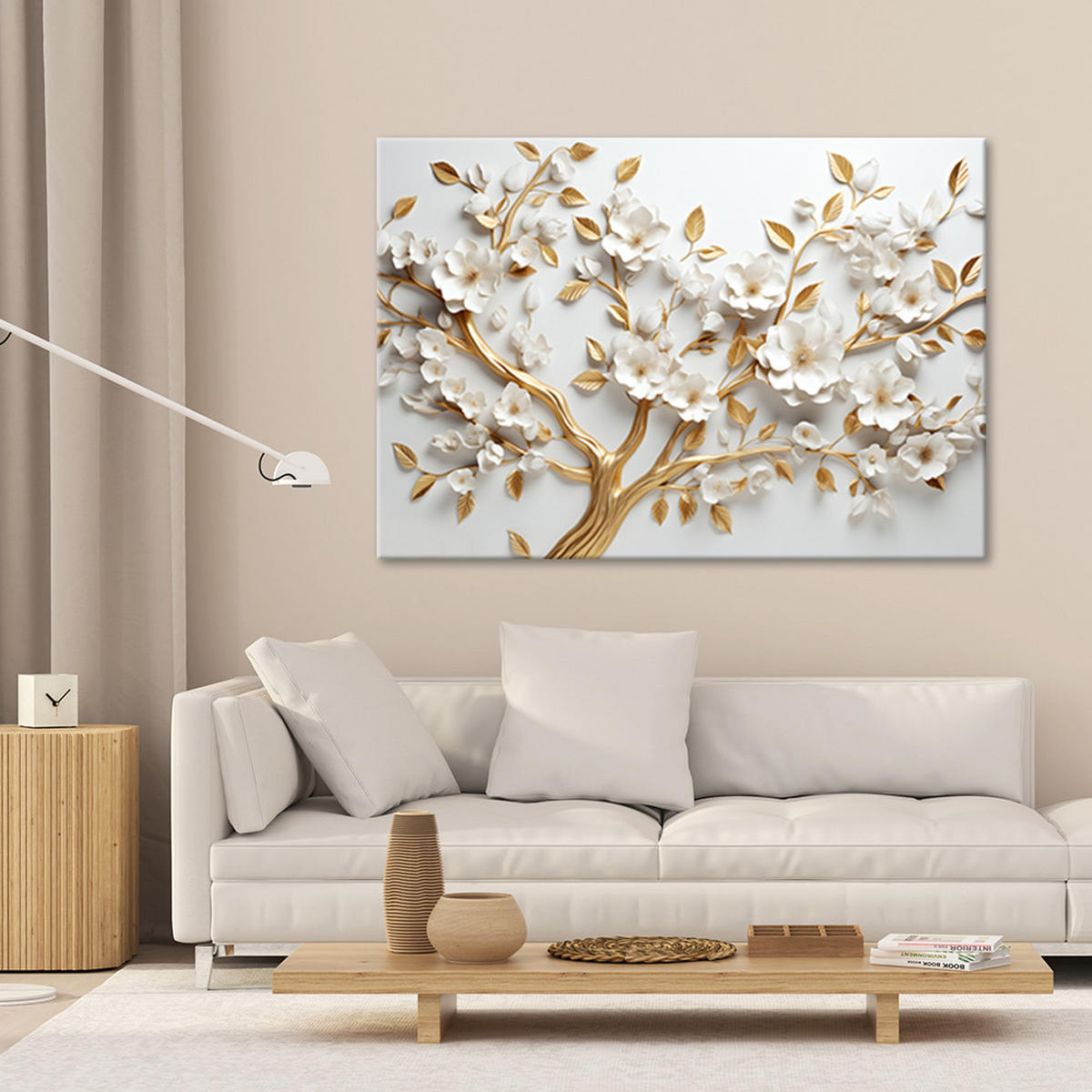 WANDBILD ai goldener kirschblütenbaum 3d - Goldfarben, Textil (60/40cm) - Feeby