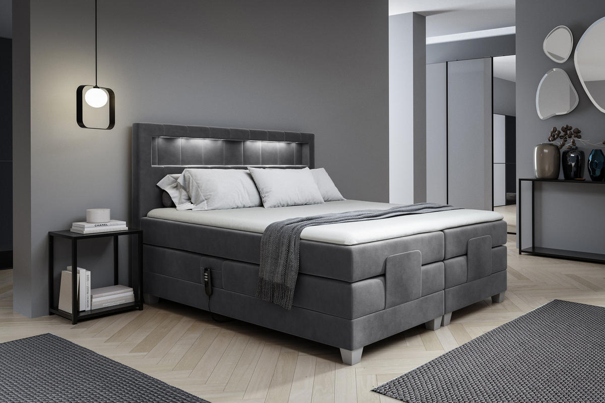 BOXSPRINGBETT ASPERO - Dunkelgrau, Holzwerkstoff (120/200cm) - Meblini