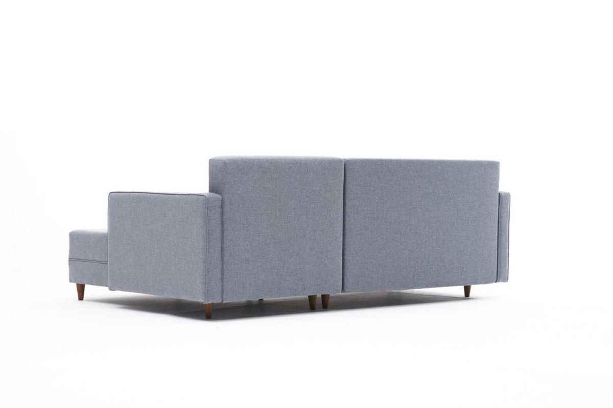 ECKSOFA mit Schlaffunktion, 215 cm Gesamtbreite - Blau/Braun, Holz/Buchenholz (150/215cm) - myHomelando