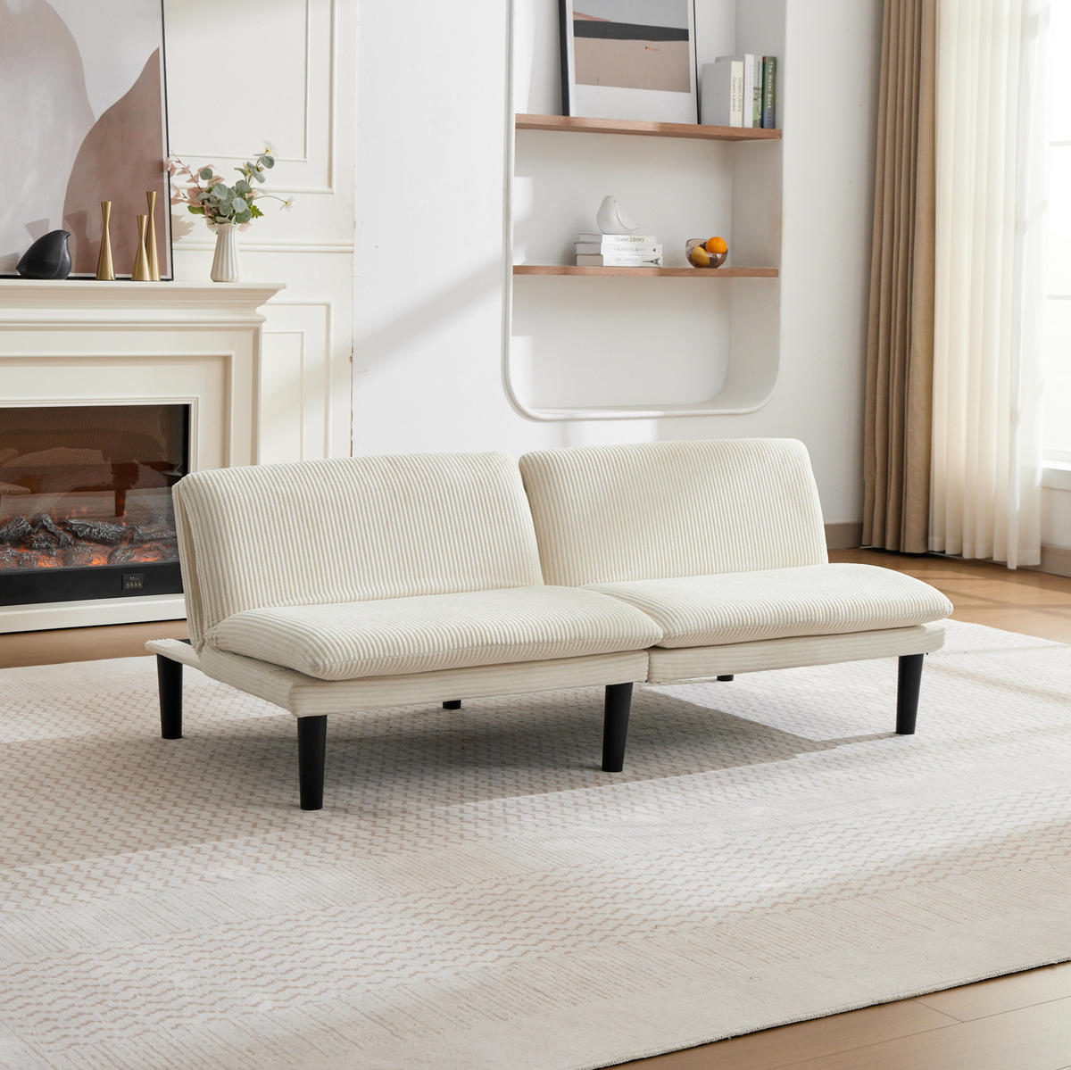 2-SITZER-SOFA aus Samt und Holz in Beige mit 3-Stufen-Rückenlehne - Beige, Textil (84/67/167cm) - Modfu