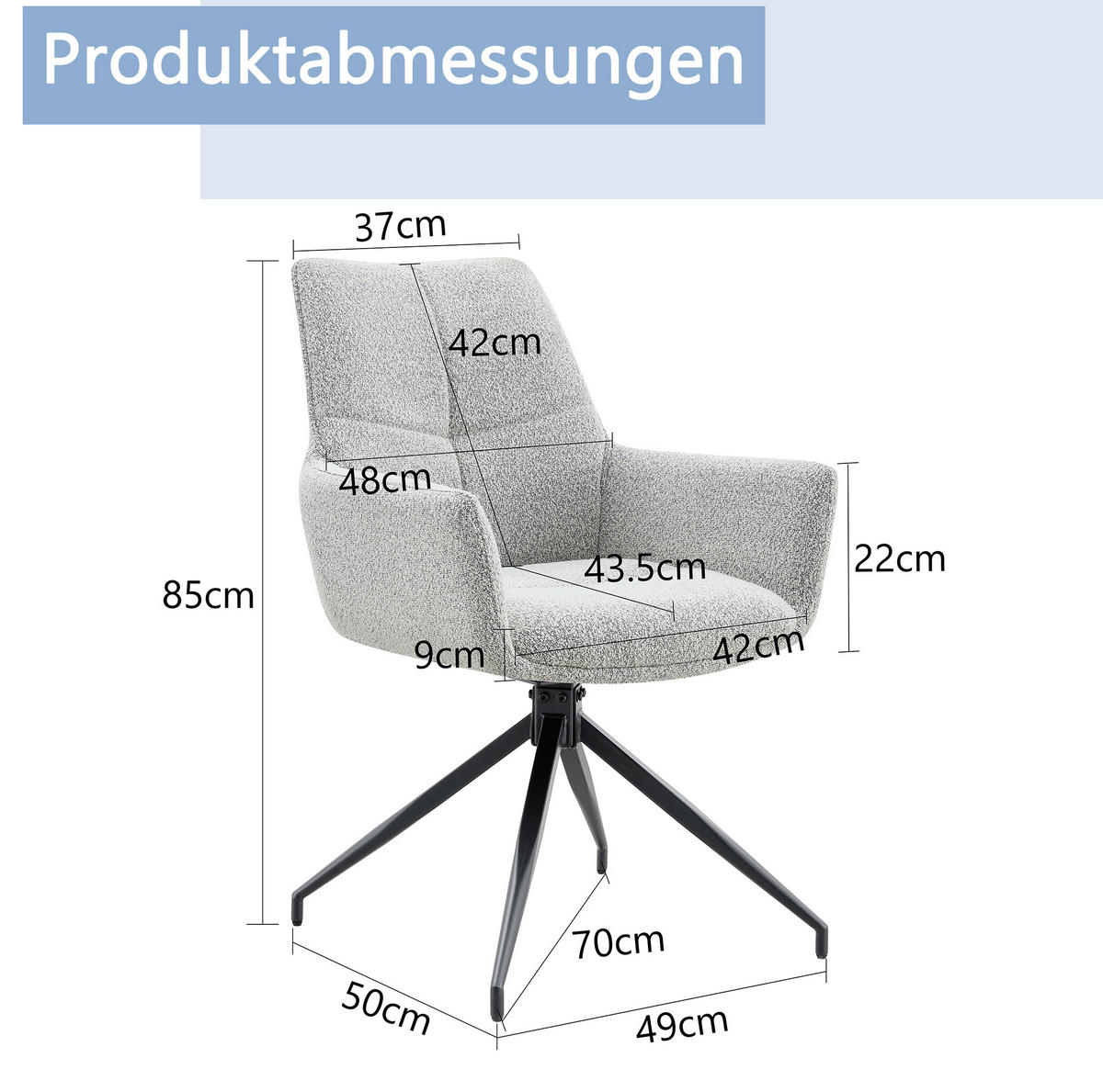 POLSTERSTUHL 2er-Set 360° drehbar Stoff Hellgrau/Schwarz - Hellgrau, Metall (50/85/48cm) - Meubliv