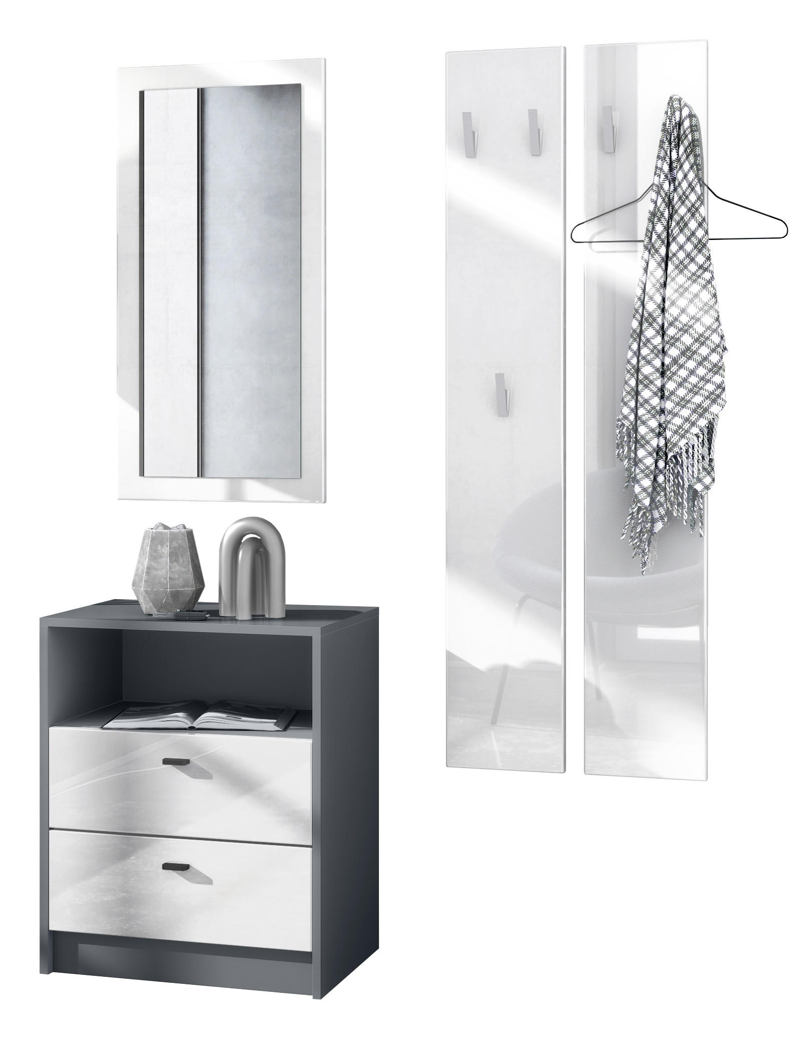 GARDEROBE Pino Weiß Hochglanz - Weiß Hochglanz, Holzwerkstoff (130/185/36cm) - Vladon