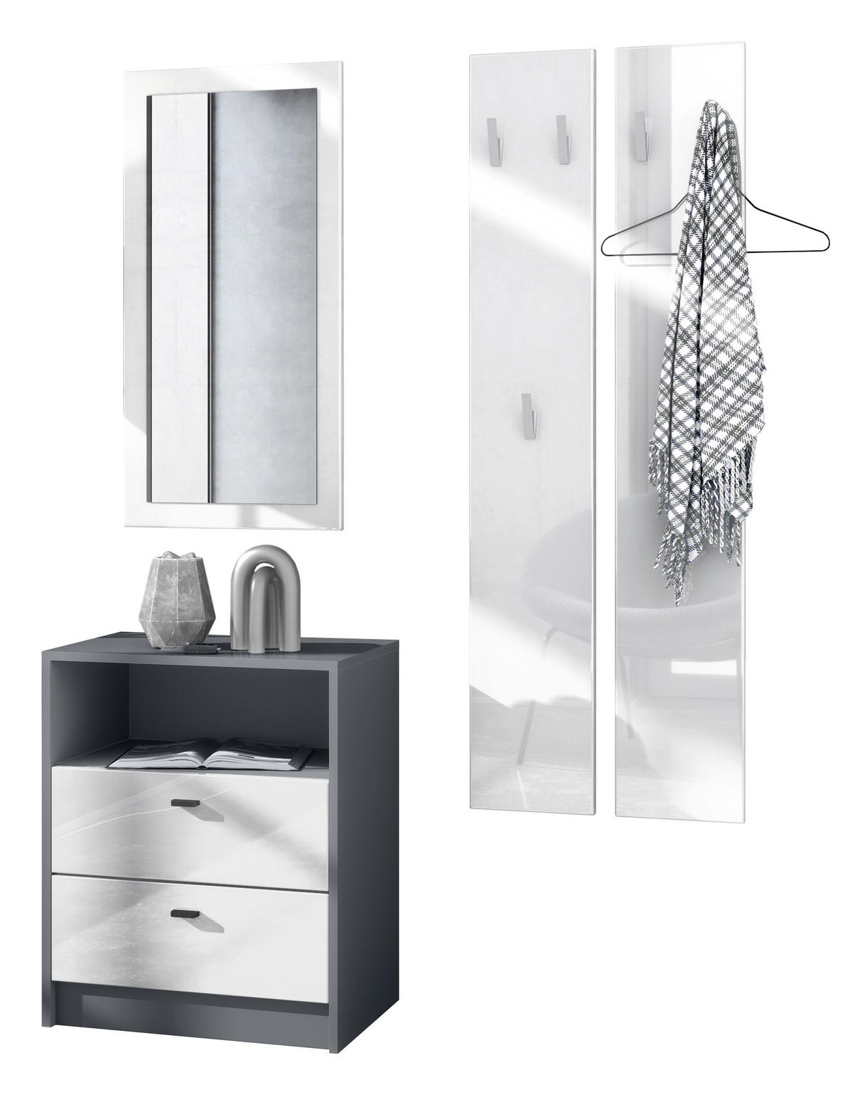 GARDEROBE Pino Weiß Hochglanz - Weiß Hochglanz, Holzwerkstoff (130/185/36cm) - Vladon