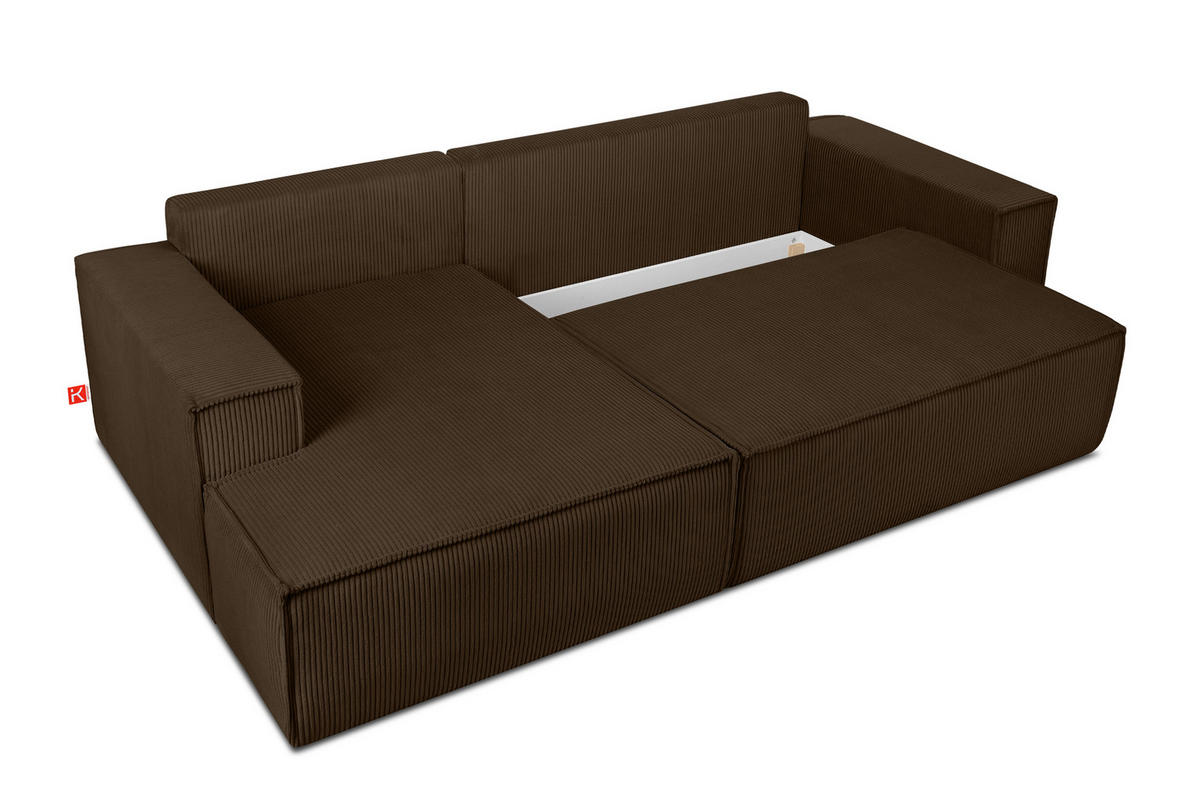 ECKSCHLAFSOFA-LINKS NAPI in Pet Friendly Cord-Stoff, dunkelbraun - Dunkelbraun/Schwarz, Textil (262/148cm) - KONSIMO®