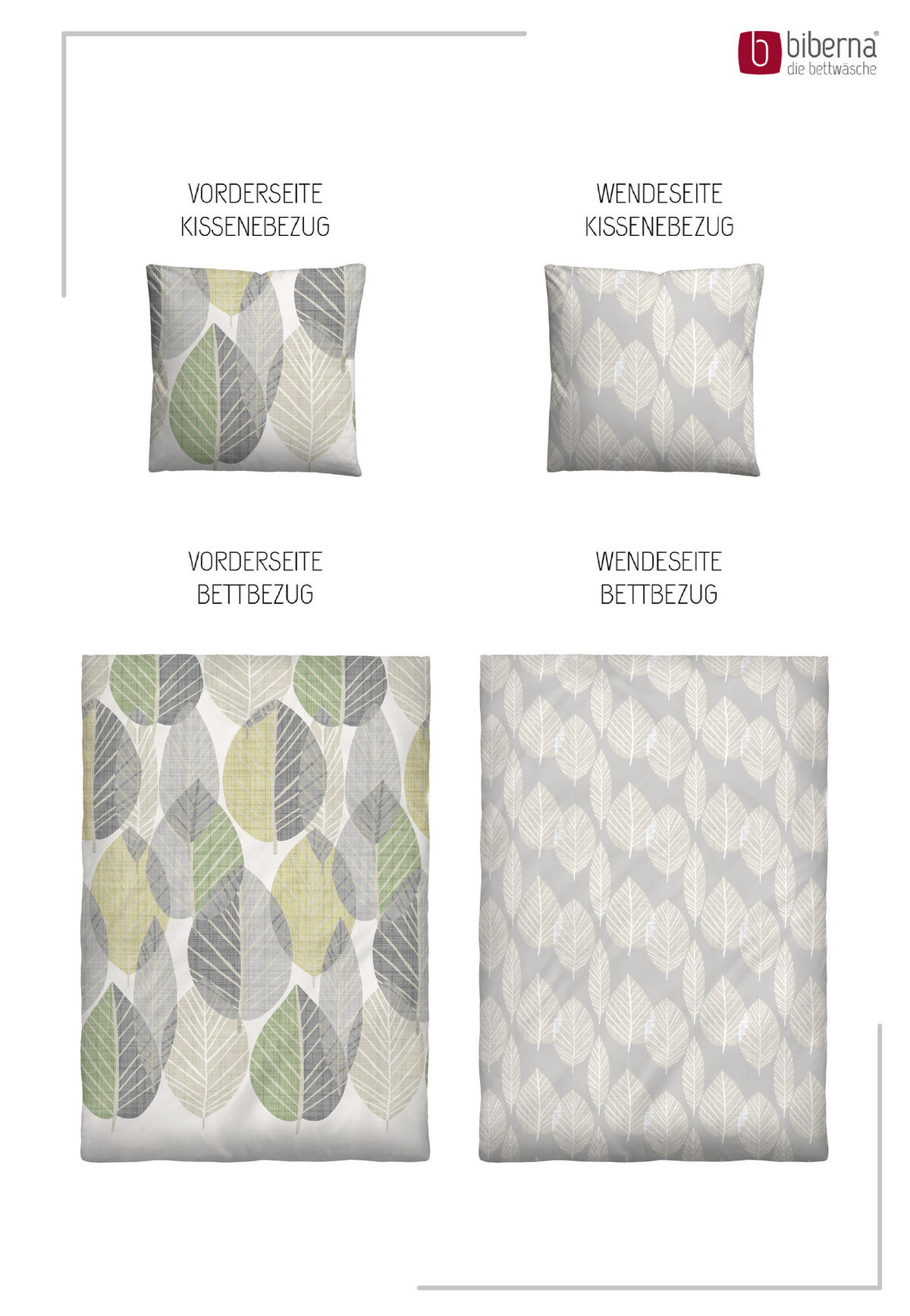 BETTWÄSCHE-GARNITUR Premium Biber Blätter Groß pistaziengrün, 135x200 cm + 80x80 cm - Hellgrün, Textil (135/200cm) - biberna