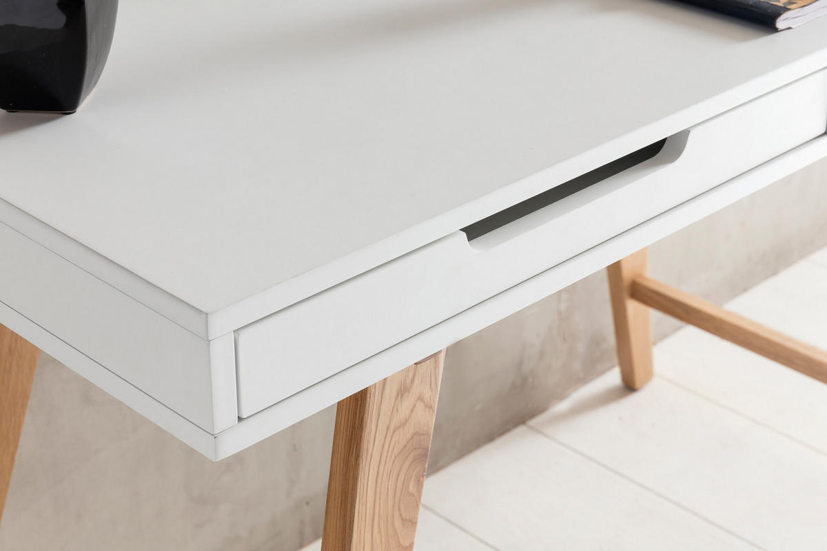 SCHREIBTISCH – Retro Look, große Arbeitsfläche, modern - Beige/Weiß, Eichenholz/Holz (60/110/85cm) - KADIMA DESIGN