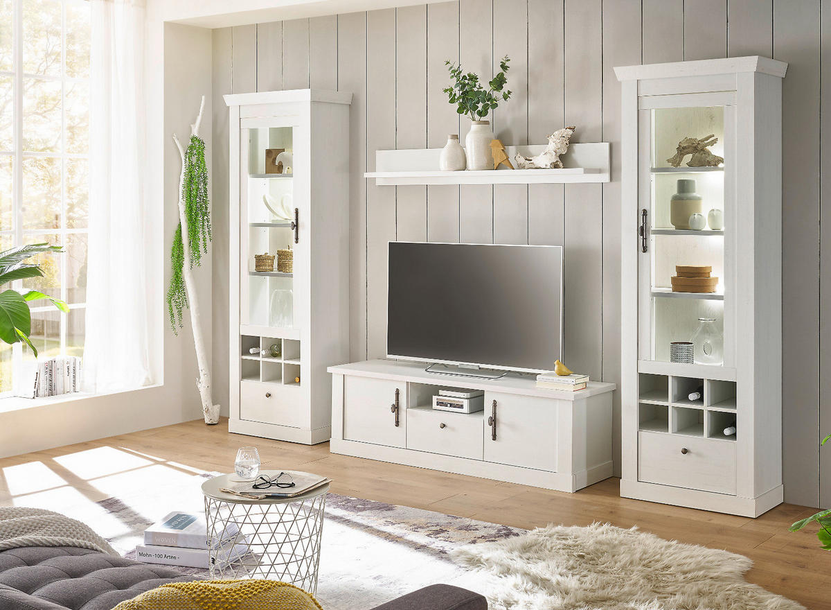 WOHNWAND weiß Pinie Landhaus, Wohnkombination 4-teilig, Soft-Close-Funktion - Weiß, Holzwerkstoff/Kunststoff (322/201/45cm) - Furn.Design