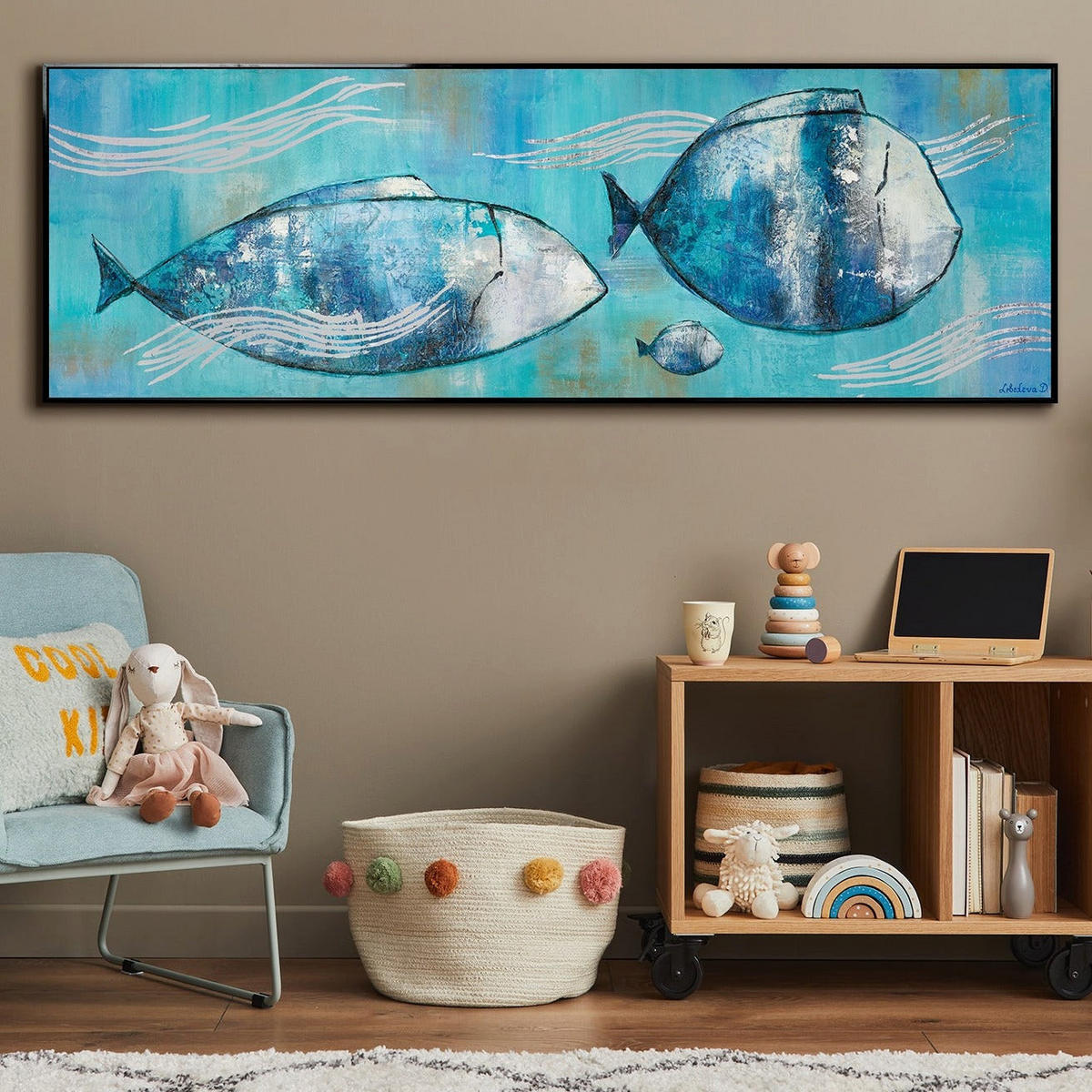 GEMÄLDE Reisende Fische Schattenfugenrahmen schwarz 120x40 cm - Schwarz, Holz (120/40cm) - YS-art gallery