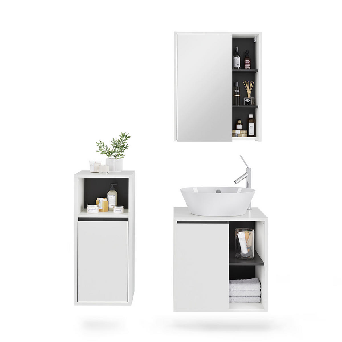 SADA KOUPELNOVÉHO NÁBYTKU Viola Bílá/šedá - bílá/šedá, kompozitní dřevo (60/60/45.5cm) - Vicco