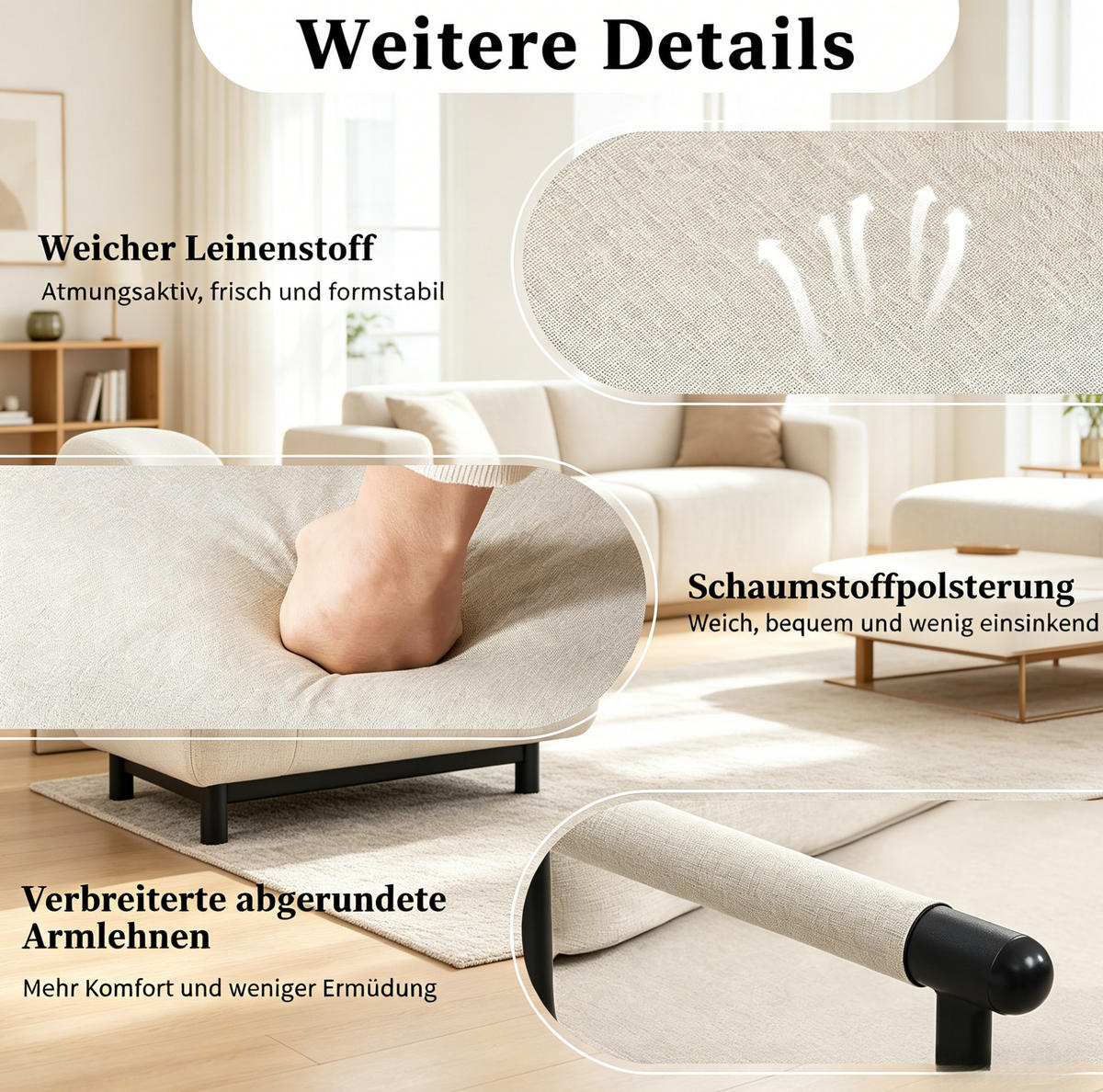 SCHLAFSESSEL 65/78/75 cm Beige aus Leinen mit verstellbarer Rückenlehne - Beige, Kunststoff (75/78/65cm) - OKWISH