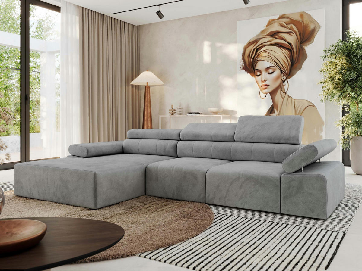 ECKSOFA RILASSO L Hellgrau Velvet - links - Hellgrau/Schwarz, Kunststoff/Textil (296/174cm) - MKS