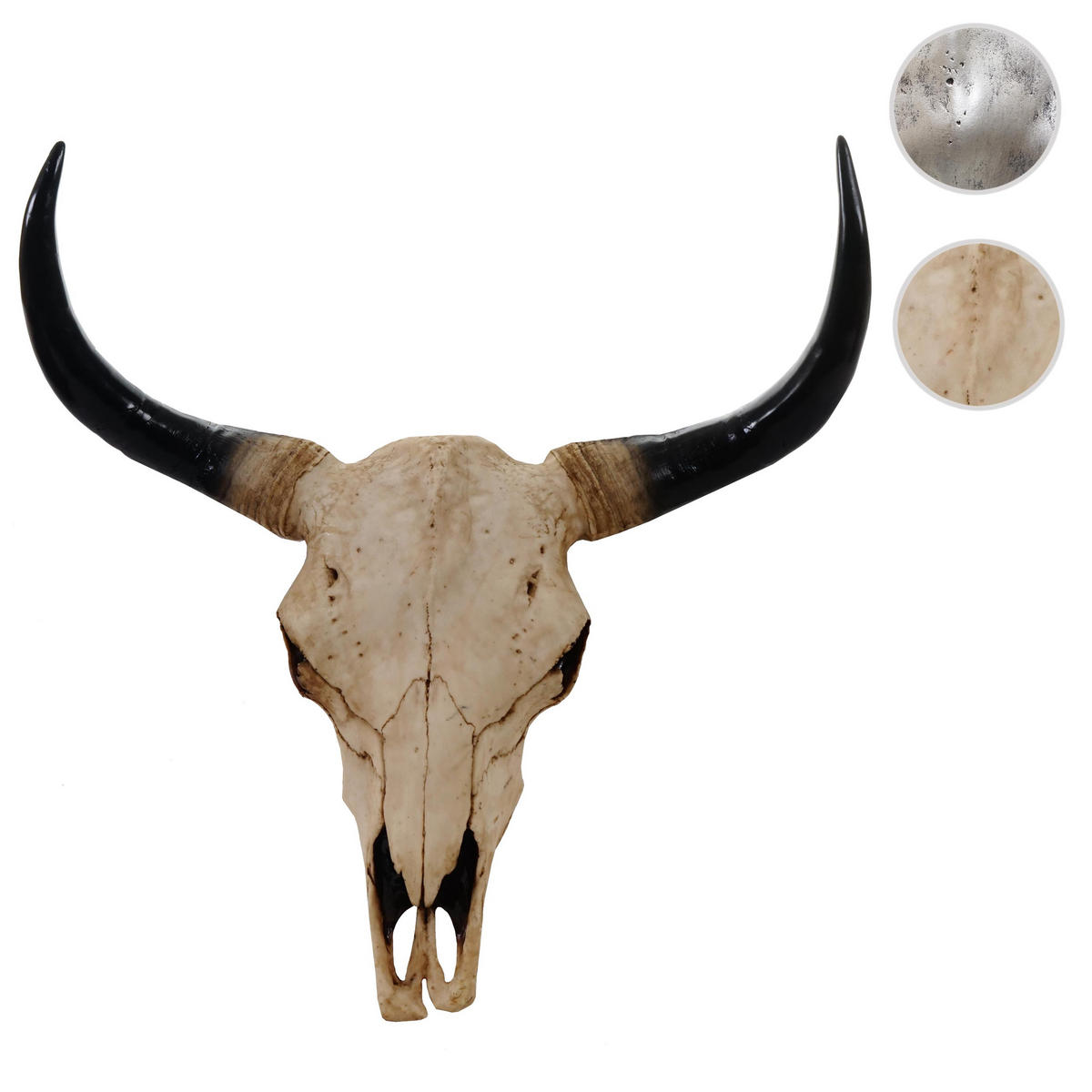 DEKO SCHÄDEL STIER Beige, Schwarz - Beige/Schwarz, Stein (42/45/15cm) - MCW