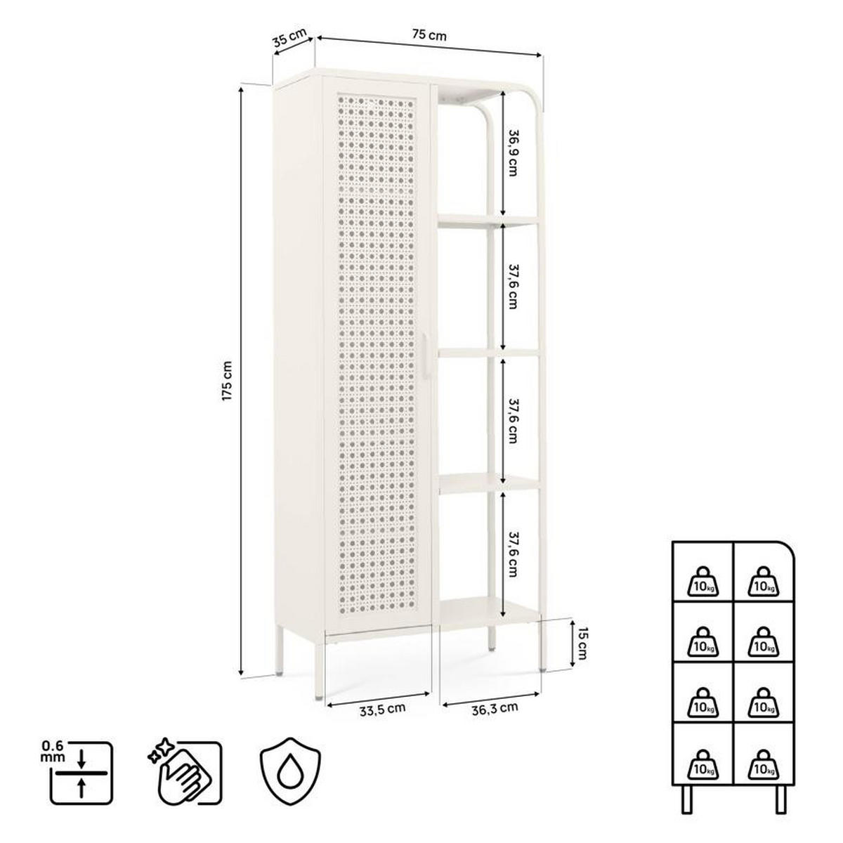 REGAL Industrielles Regal aus beigefarbenem Metallgitter mit 1 Tür und 4 Fächern - HERA - Beige, Metall (75/175/35cm) - Sicaan
