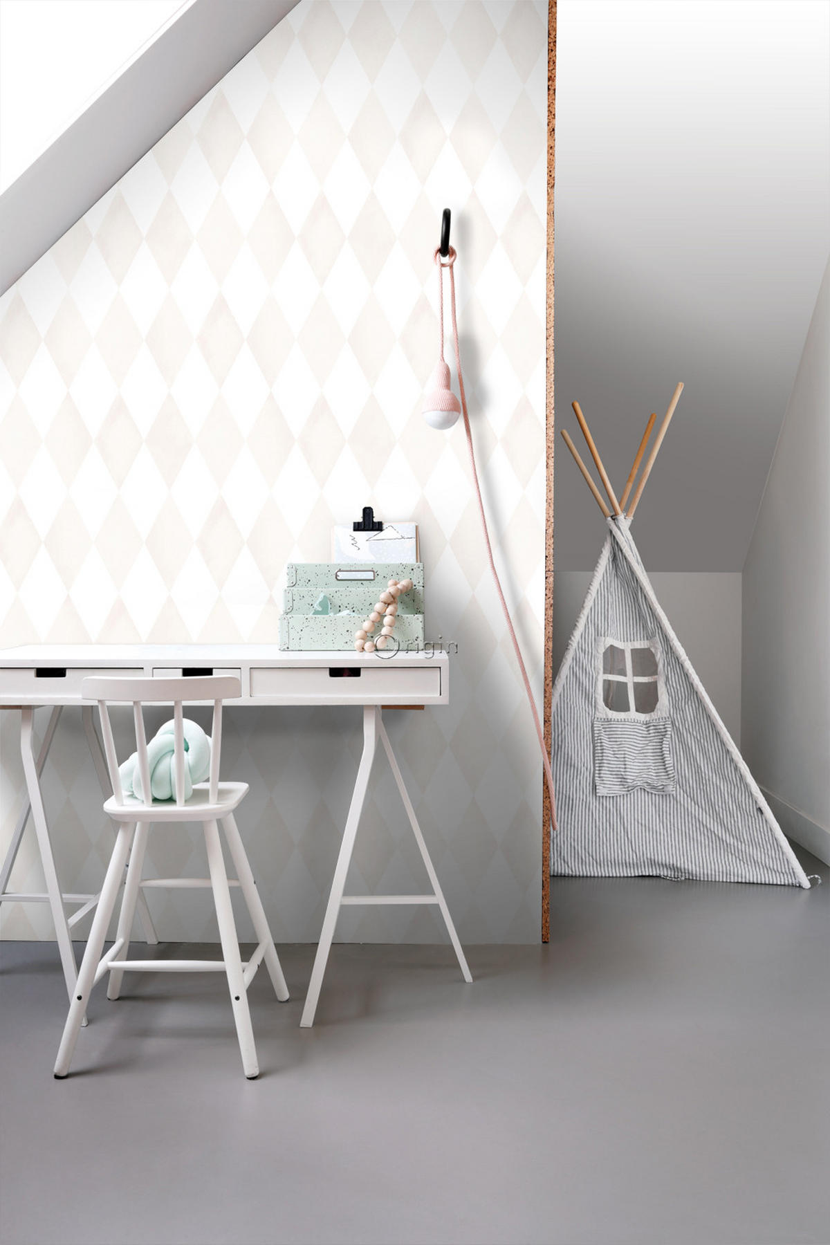 TAPETE Karomuster 53 cm x 10.05 m - Beige, Papier (53/0.1cm) - Origin Wallcoverings