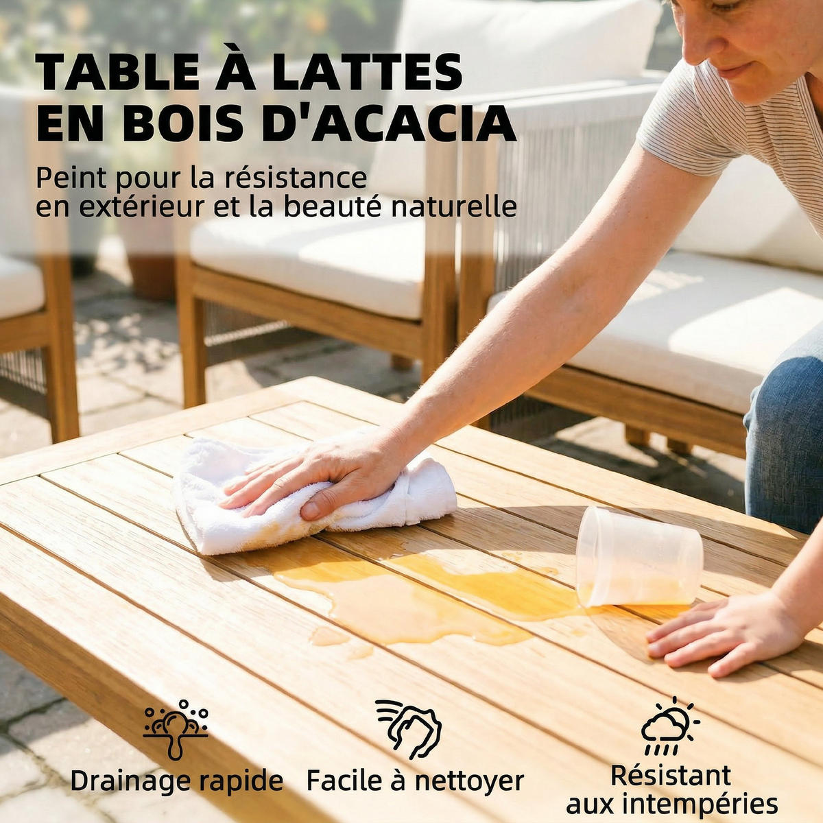 GARTENSET DE-13511 4-teilig mit Akazienholz & Seil Natur - Beige, Holz - ComfortXL