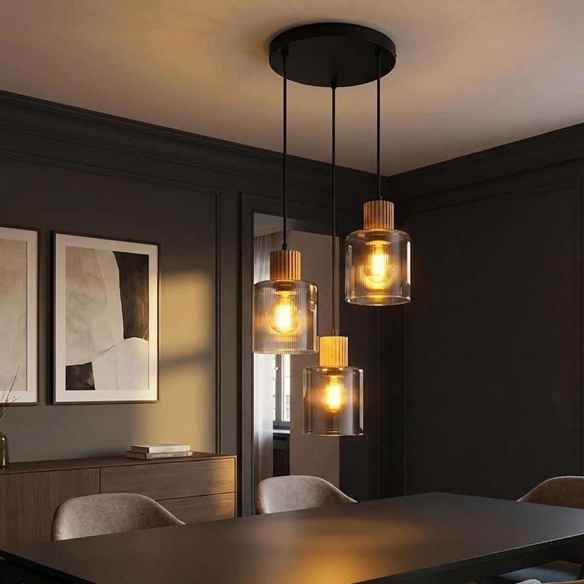 LED HÄNGELEUCHTE Metall, Rauchglas, Schwarz - Schwarz, Holz (30/30/120cm) - Globo Lighting