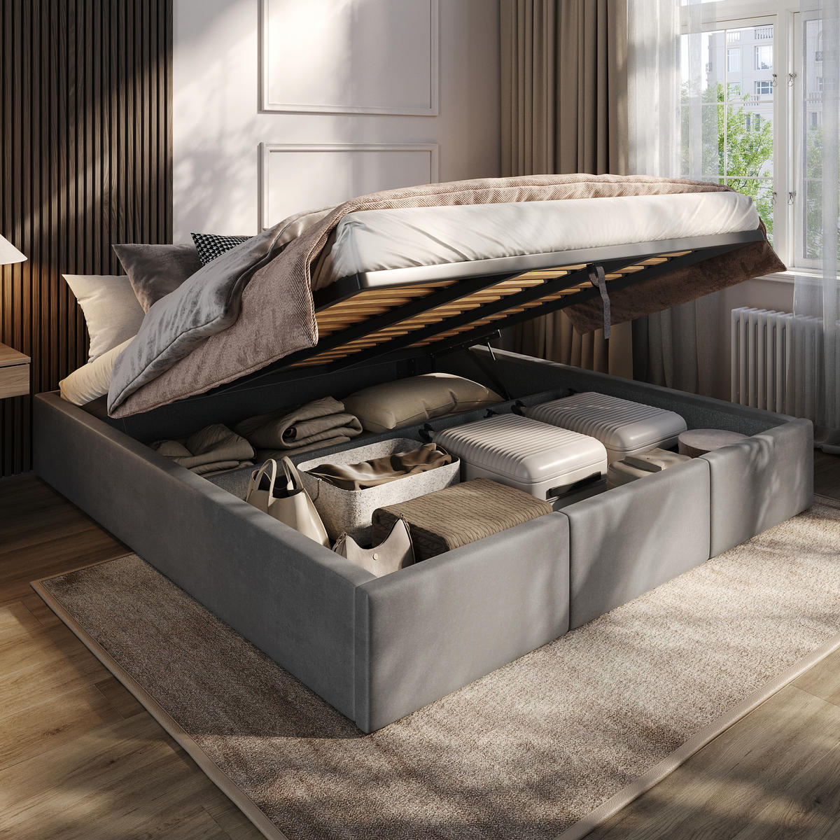 POLSTERBETT für Schlafzimmer Bett mit Stauraum Grau 180x200cm - Grau, Holzwerkstoff/Textil (180/200cm) - Muralo