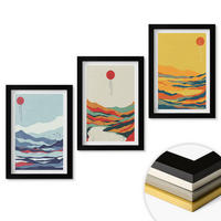 WANDBILDER 3er-Set - 20x30 cm Schwarzer Rahmen - Abstraktion von farbenfrohen Bergen und Flüssen - Schwarz, Kunststoff (20/30cm) - ArtPrintCave
