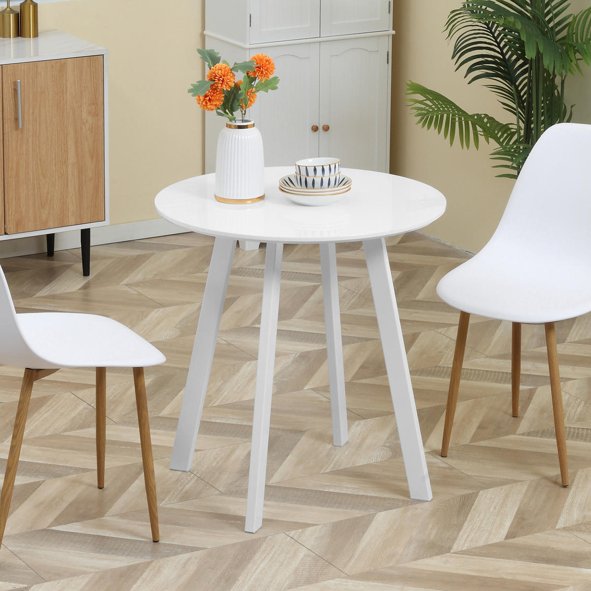 ESSTISCH, MDF, Metall, Weiß - Weiß, Kunststoff (72/72/75cm) - HOMCOM