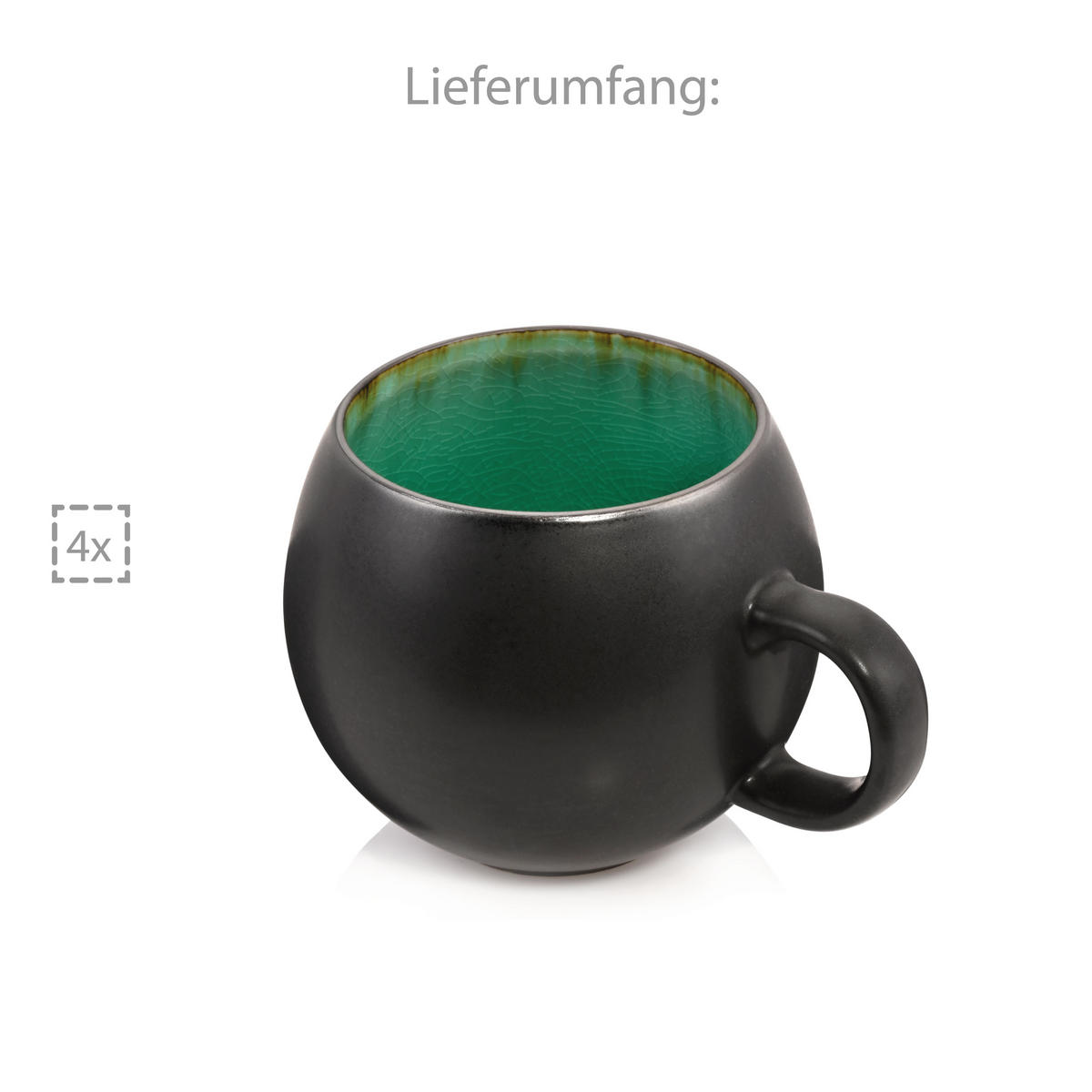 CAPPUCCINOTASSEN SET PALM BEACH - 4 teilig aus Steingut - Grün, Keramik (0.5L) - Sänger
