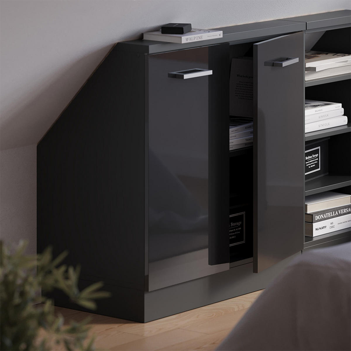 ŠIKMÁ SKRIŇA Rion Antracitový vysoký lesk/antracit - čierna s vysokým leskom, kompozitné drevo (80/81.6/46cm) - Vicco