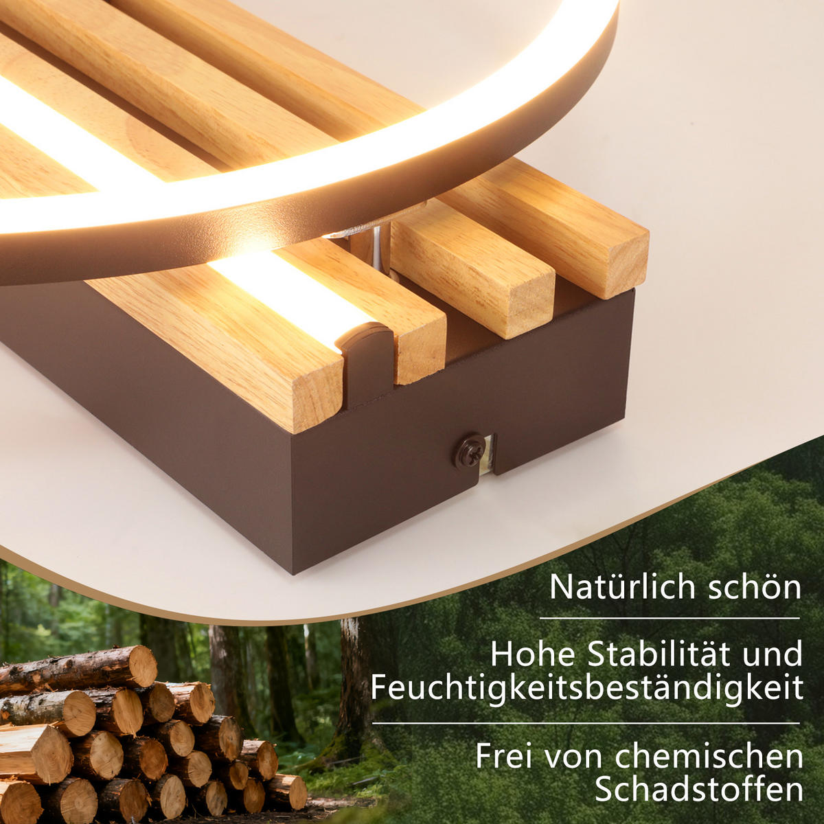 LED DECKENLEUCHTE Marenly 38/32/6.8 cm - Schwarz, Holz/Metall (38/32/6.8cm) - ZMH