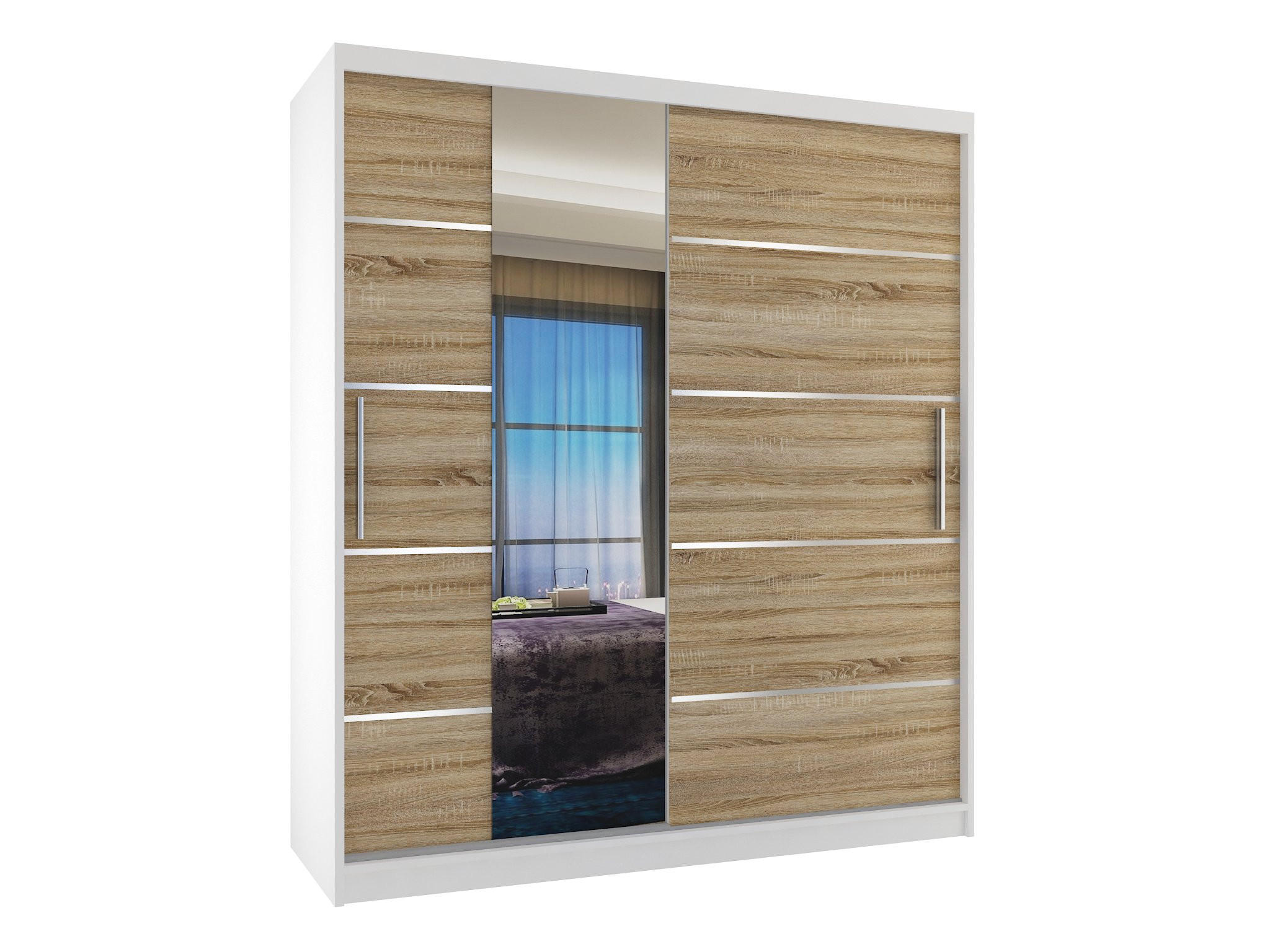B BELINI GROUP POSUVNÁ SKŘÍŇ Verona MBP, Bílá/Dub Sonoma Mat, 133 cm, se zrcadlem