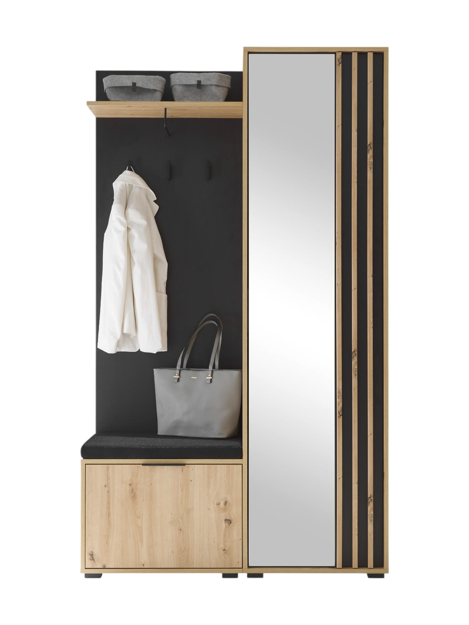 GARDEROBE 4-teilig in 114/197/40 cm - Schwarz, Holz (114/197/40cm) - moebel dich auf