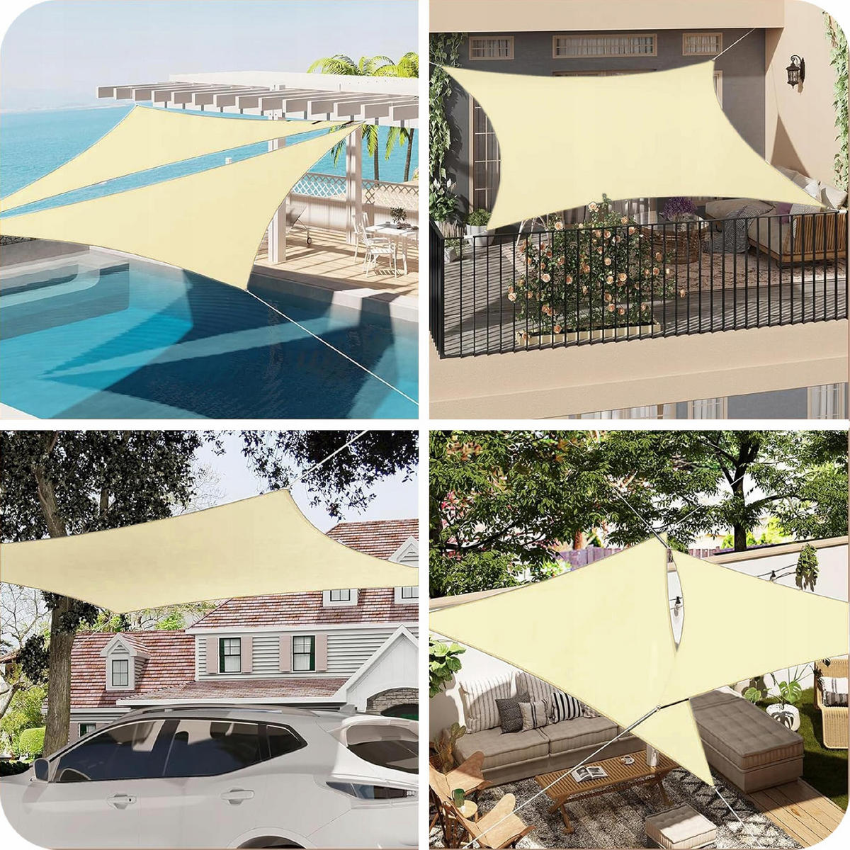 SONNENSEGEL Wasserdicht Rechteckig Beige 4x3m - Beige, Textil (400/300cm) - KRUMAD
